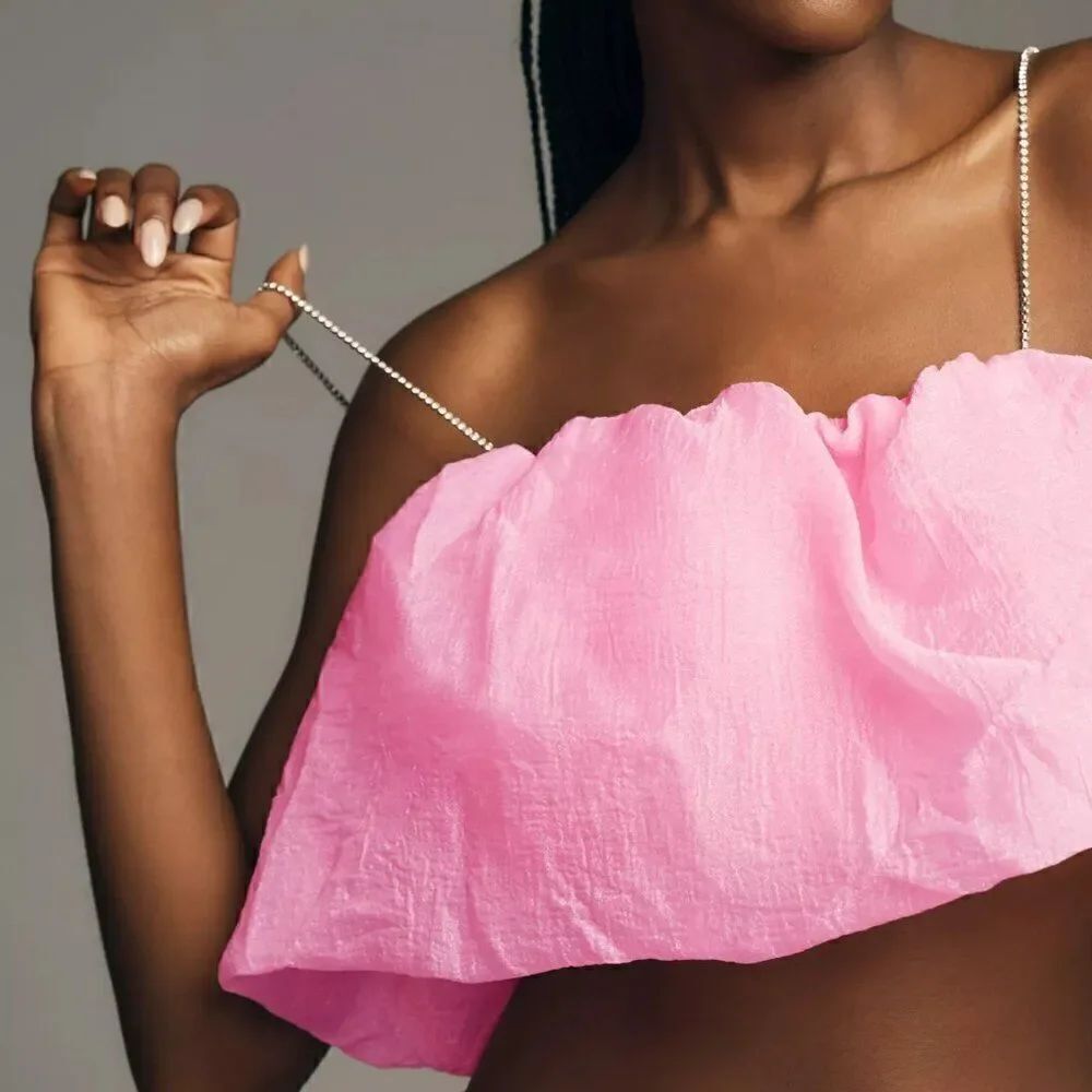 NWT Anthropologie Shirt Maeve Diamond-Strap Crop Top Pink Size Small - Picture 3 of 8